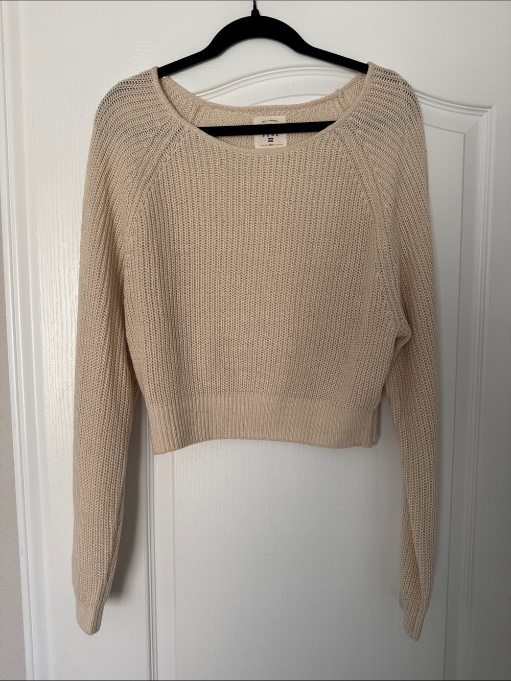 Billabong Cream Cropped Crewneck Sweater